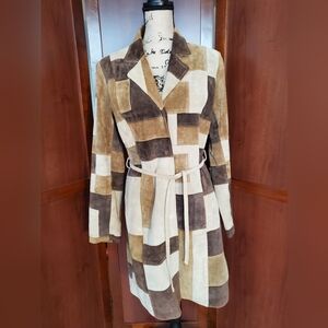 Metrostyle Y2K Patchwork Suede Leather Belted Coat